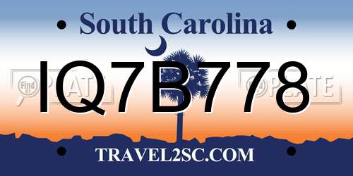 IQ7B778 South Carolina License Plate