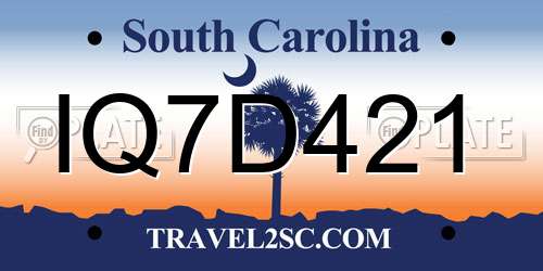 IQ7D421 South Carolina License Plate