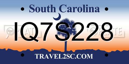 IQ7S228 South Carolina License Plate