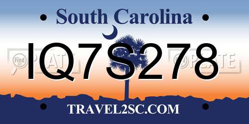 IQ7S278 South Carolina License Plate