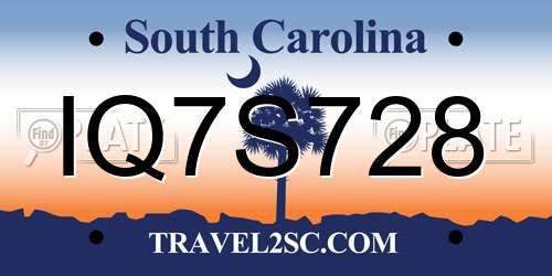 IQ7S728 South Carolina License Plate