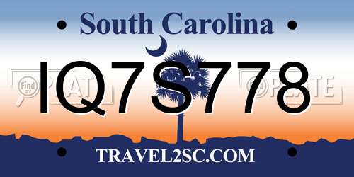 IQ7S778 South Carolina License Plate