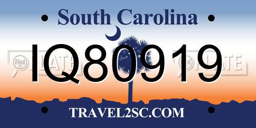 IQ80919 South Carolina License Plate