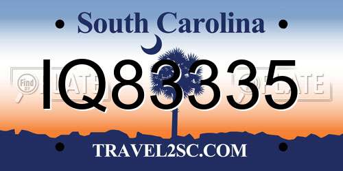 IQ83335 South Carolina License Plate