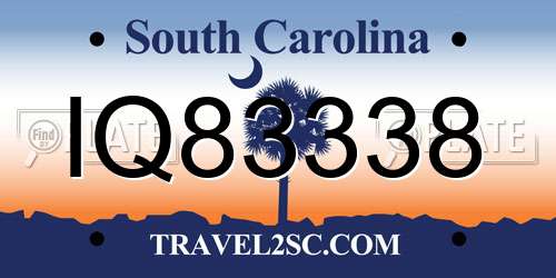 IQ83338 South Carolina License Plate