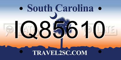 IQ85610 South Carolina License Plate