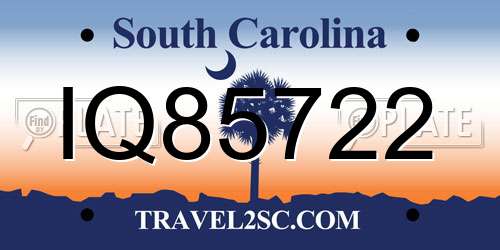 IQ85722 South Carolina License Plate