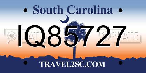 IQ85727 South Carolina License Plate