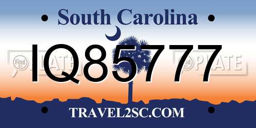 IQ85777 South Carolina License Plate