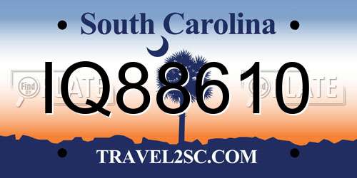 IQ88610 South Carolina License Plate