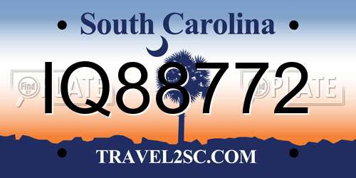 IQ88772 South Carolina License Plate