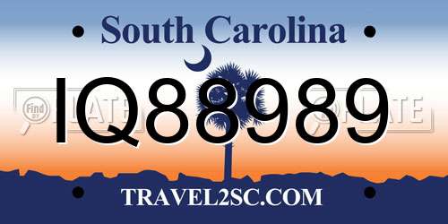 IQ88989 South Carolina License Plate