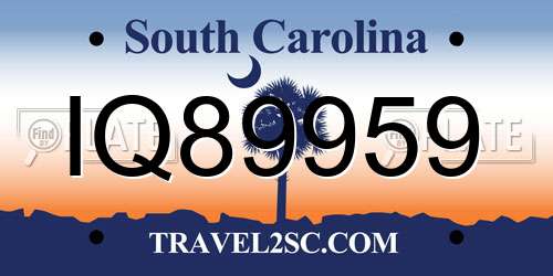 IQ89959 South Carolina License Plate
