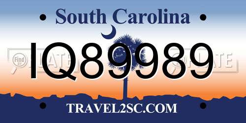 IQ89989 South Carolina License Plate