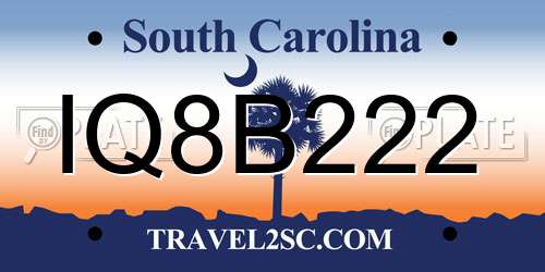 IQ8B222 South Carolina License Plate