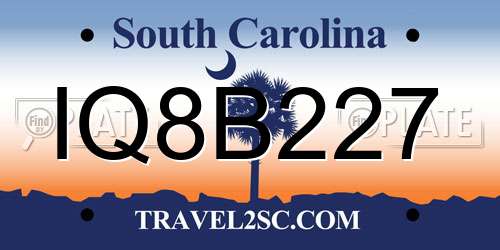 IQ8B227 South Carolina License Plate