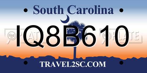 IQ8B610 South Carolina License Plate