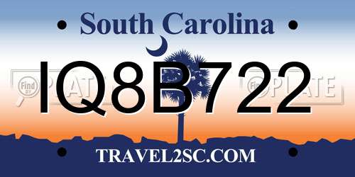IQ8B722 South Carolina License Plate