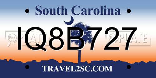 IQ8B727 South Carolina License Plate