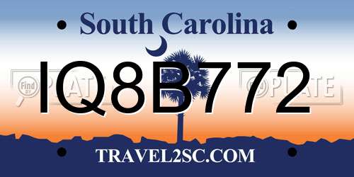 IQ8B772 South Carolina License Plate