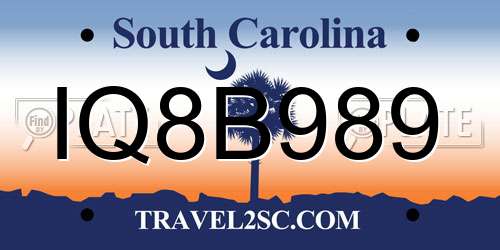 IQ8B989 South Carolina License Plate