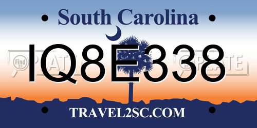 IQ8E338 South Carolina License Plate