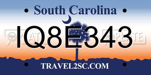 IQ8E343 South Carolina License Plate