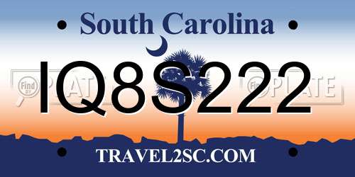 IQ8S222 South Carolina License Plate