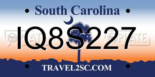 IQ8S227 South Carolina License Plate