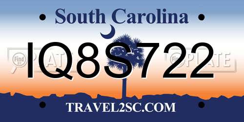 IQ8S722 South Carolina License Plate