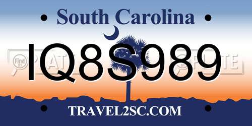 IQ8S989 South Carolina License Plate