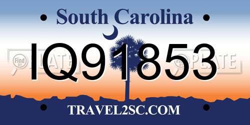 IQ91853 South Carolina License Plate