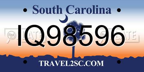 IQ98596 South Carolina License Plate