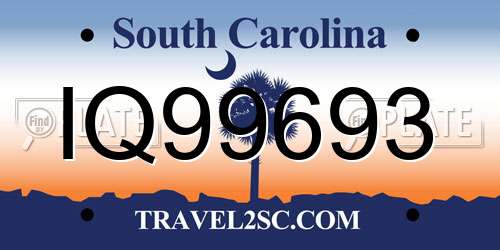 IQ99693 South Carolina License Plate