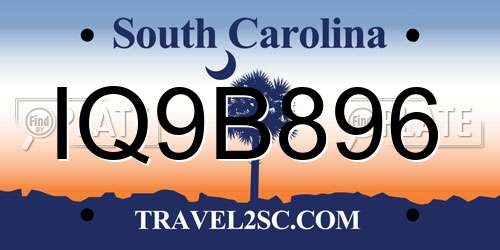 IQ9B896 South Carolina License Plate