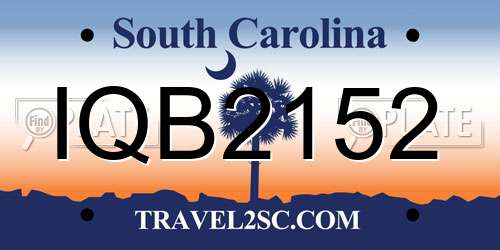IQB2152 South Carolina License Plate
