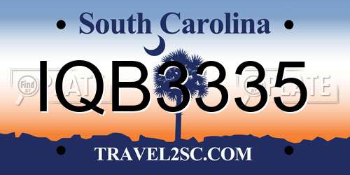 IQB3335 South Carolina License Plate