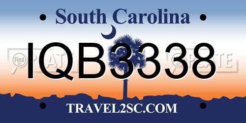 IQB3338 South Carolina License Plate
