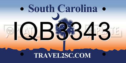 IQB3343 South Carolina License Plate