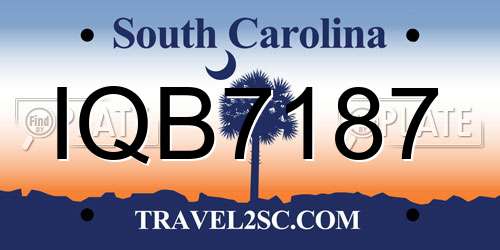 IQB7187 South Carolina License Plate