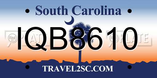 IQB8610 South Carolina License Plate