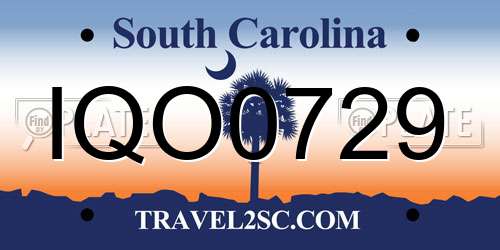 IQO0729 South Carolina License Plate