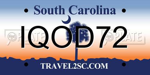 IQOD72 South Carolina License Plate