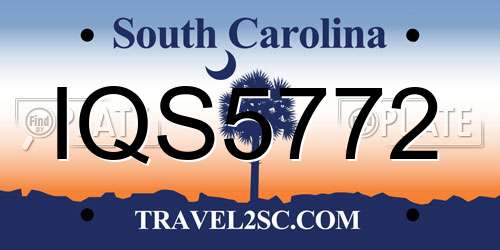 IQS5772 South Carolina License Plate