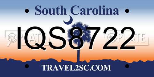 IQS8722 South Carolina License Plate
