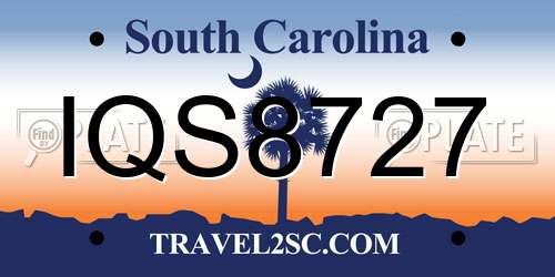 IQS8727 South Carolina License Plate