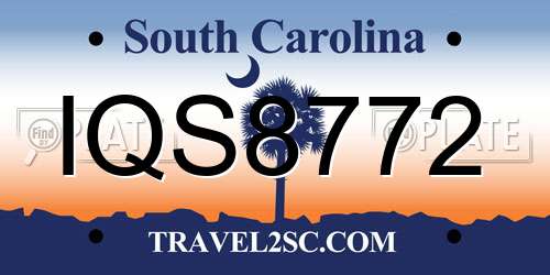 IQS8772 South Carolina License Plate