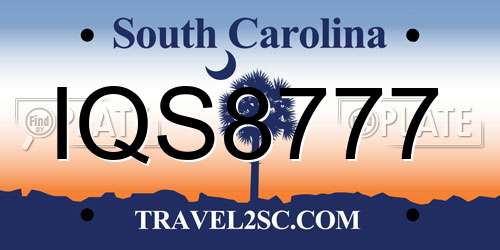 IQS8777 South Carolina License Plate