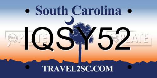IQSY52 South Carolina License Plate