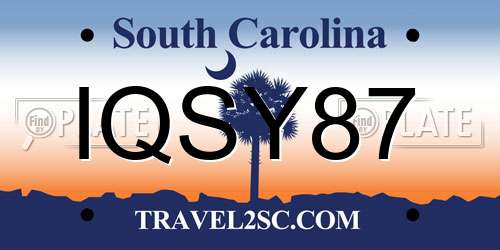 IQSY87 South Carolina License Plate